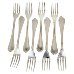 Set of 8 Christofle Oceana Sterling Silver Salad/Fish Forks