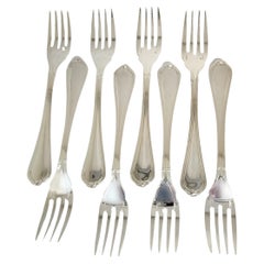 Set von 8 Christofle Oceana Salat-/Fischgabeln aus Sterlingsilber