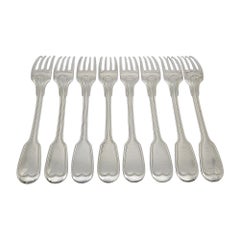 Set of 8 Christofle Sterling Silver Chinon Forks 8 1/8" #20511