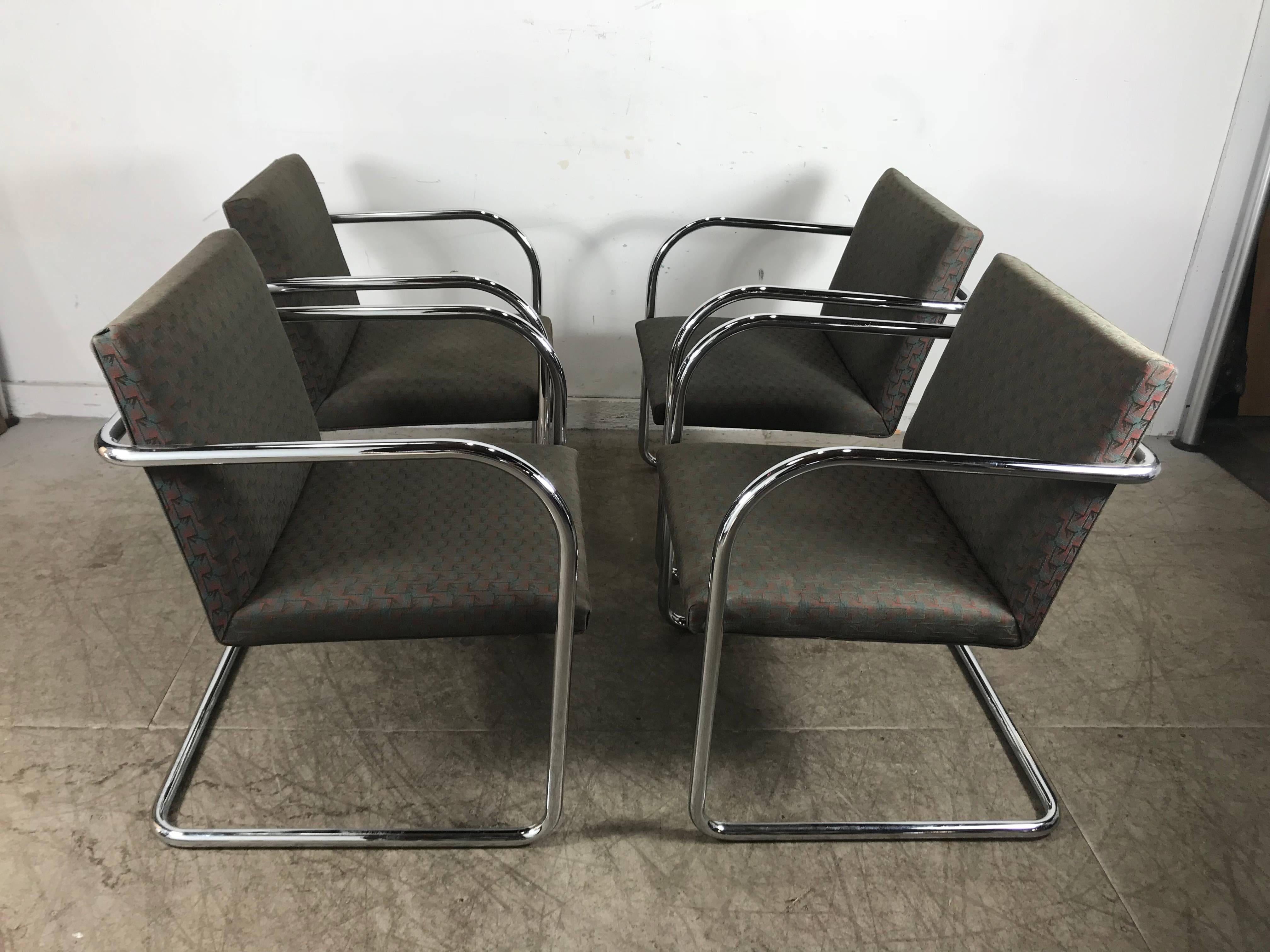 Set of eight chrome Brno chairs by Mies Van Der Rohe for Thonet, classic Bauhaus design, nice original condition, hand delivery avail to New York City or anywhere en route from Buffalo NY.