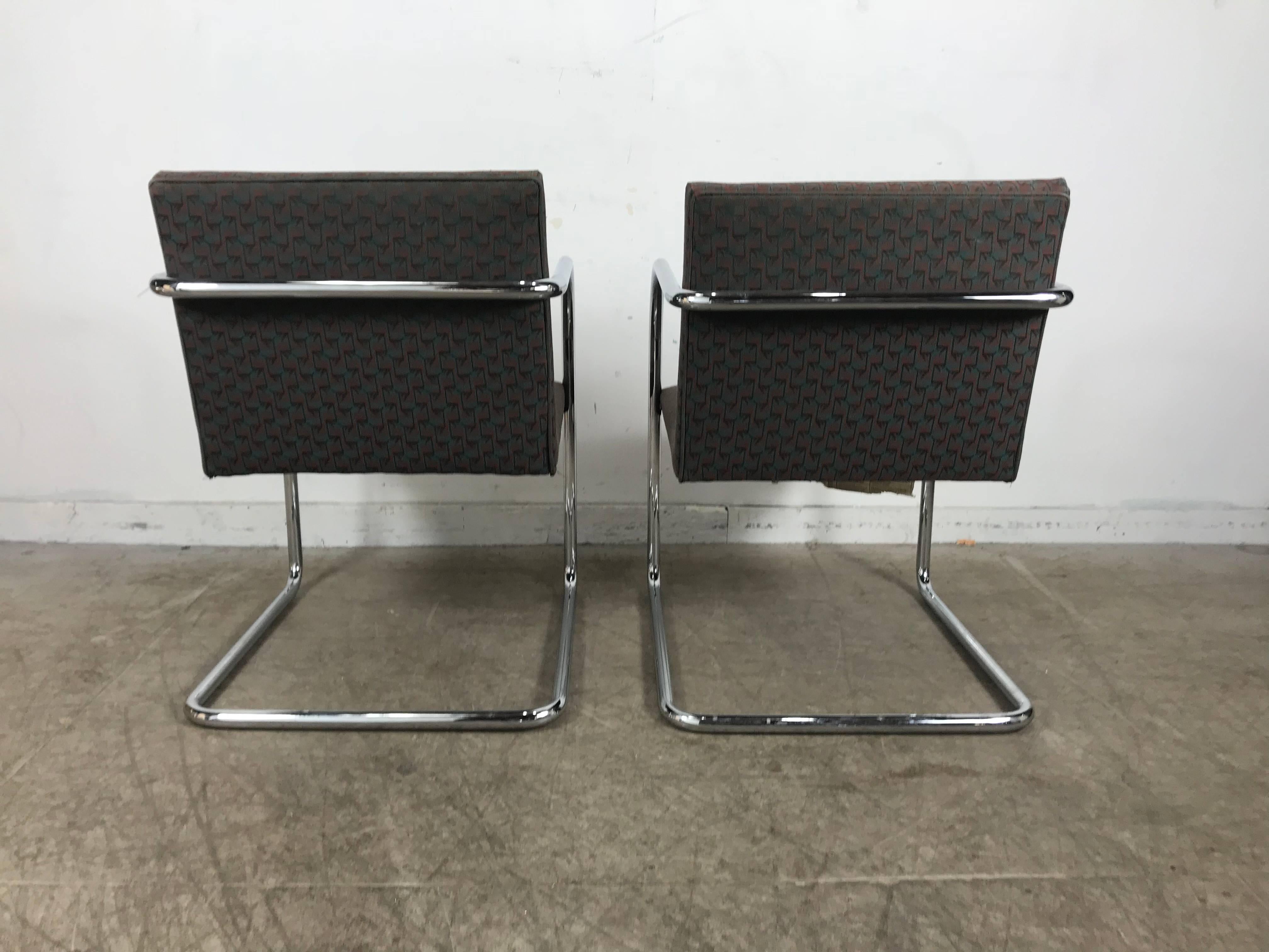 Fabric Set of Eight Chrome Brno Chairs by Mies Van Der Rohe for Thonet For Sale