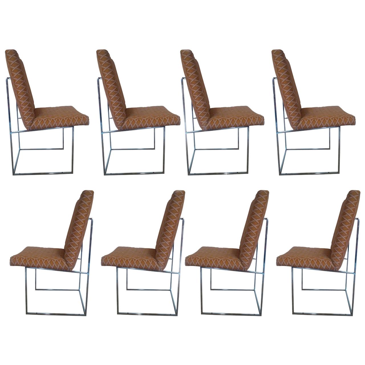 Ensemble de 8 chaises de salle à manger chromées de Milo Baughman pour Thayer Coggin en COM en vente