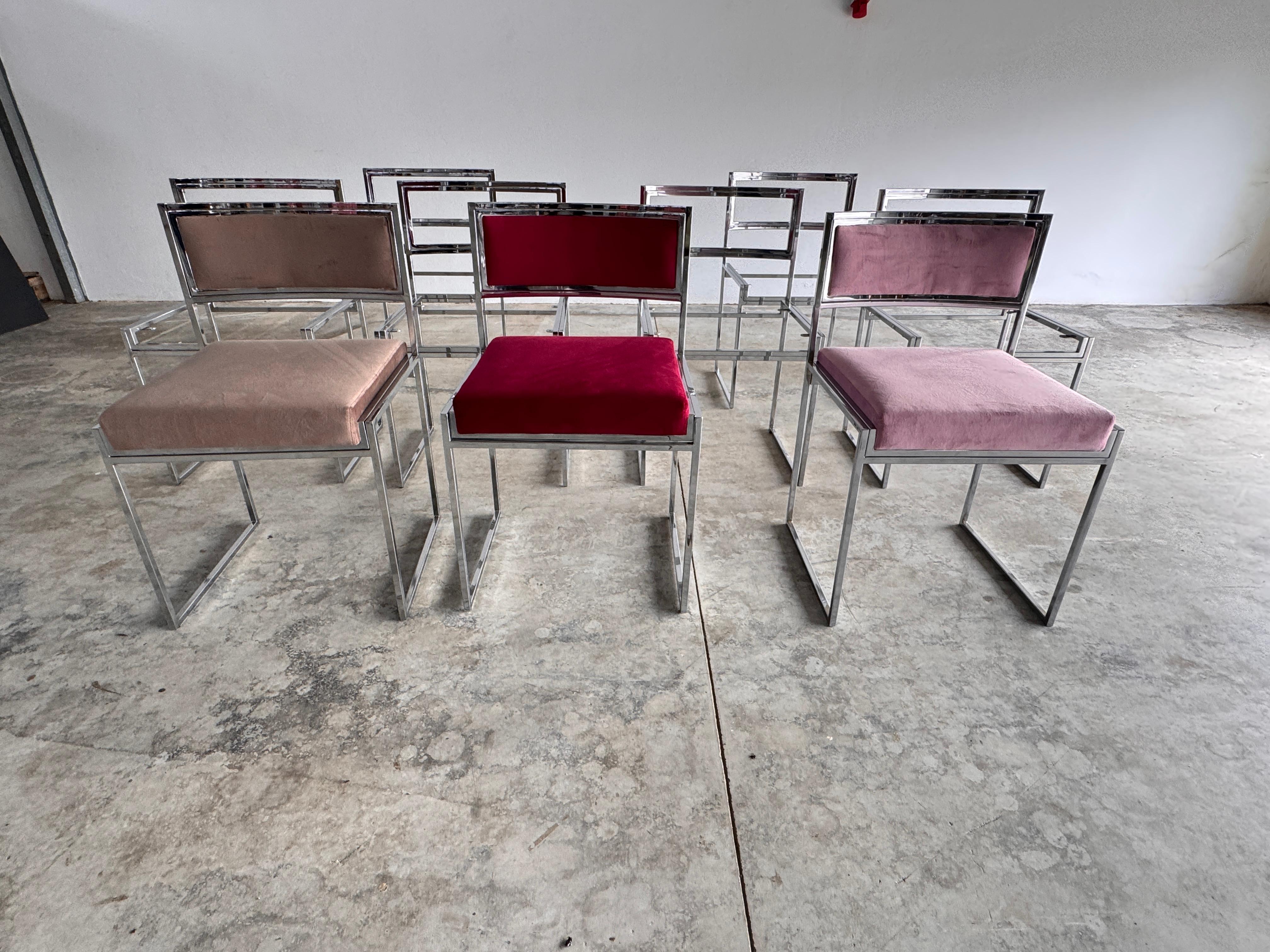 Hollywood Regency Set of 8 Chrome & Velvet 