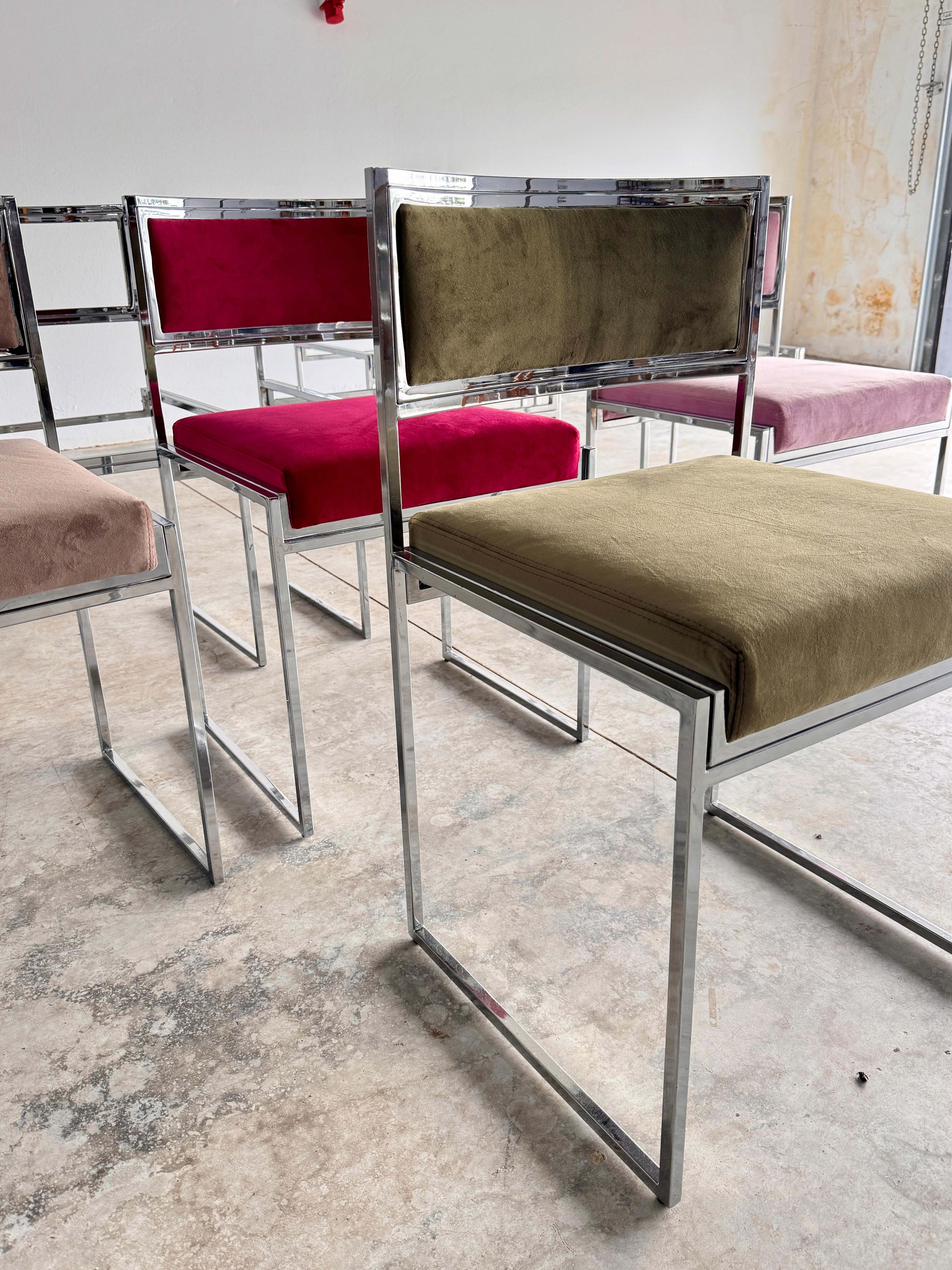French Set of 8 Chrome & Velvet 
