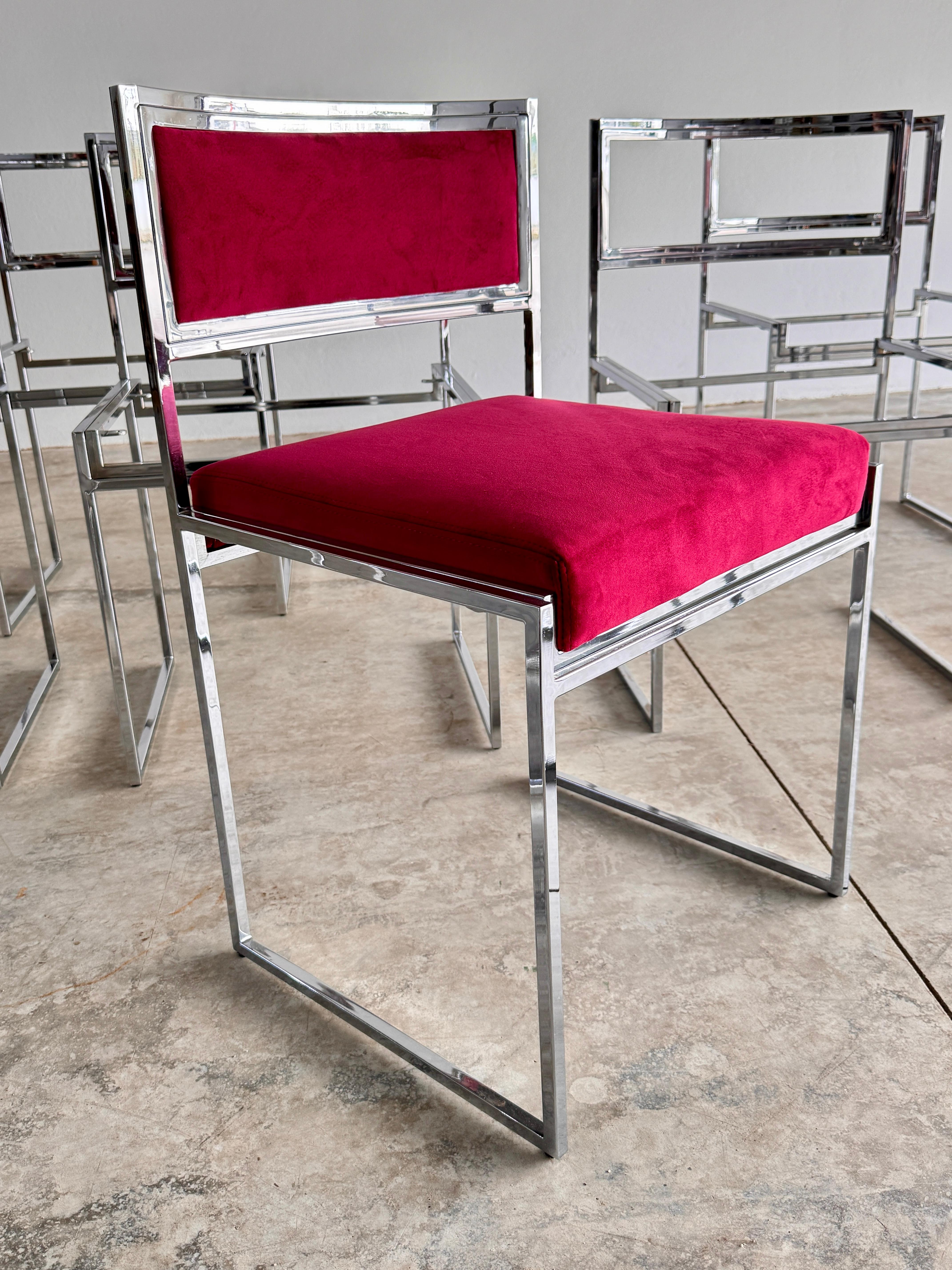 Late 20th Century Set of 8 Chrome & Velvet 