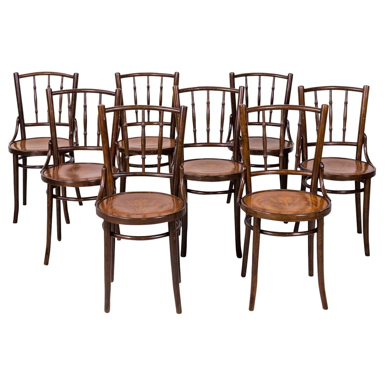 Set of 8 Classic Bentwood Cafe Chairs by Mundus and J. & J. Kohn