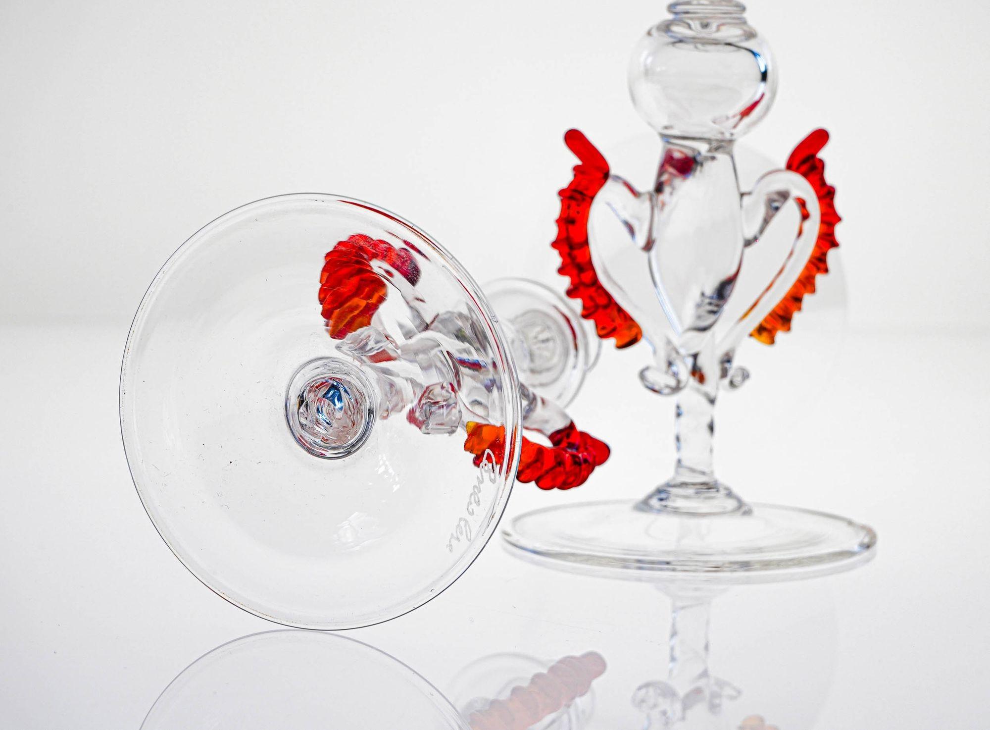 Set of 8 Classic Cenedese Murano Glass Goblets Tipetti, clear with red accents For Sale 10