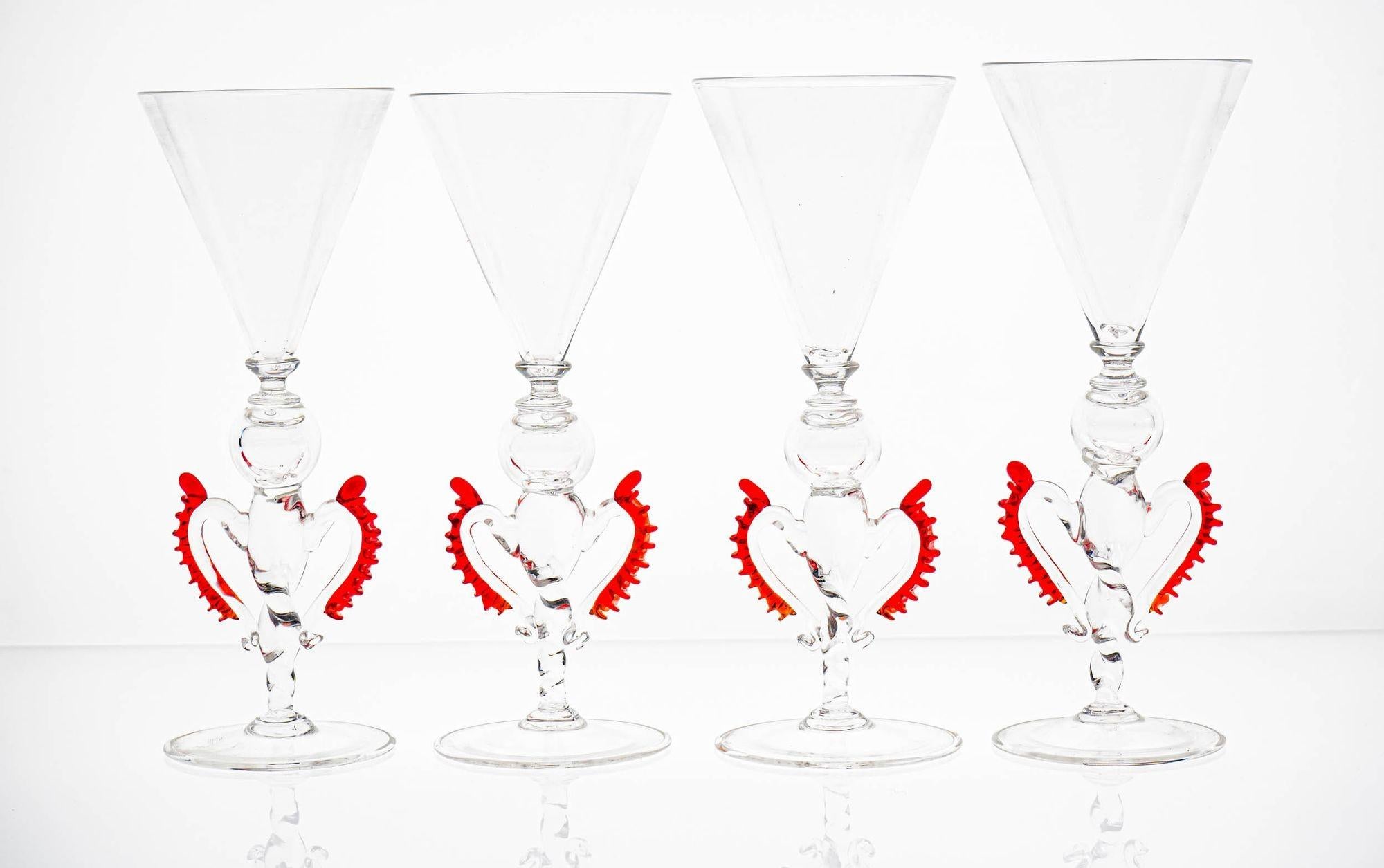 Set of 8 Classic Cenedese Murano Glass Goblets Tipetti, clear with red accents im Angebot 11