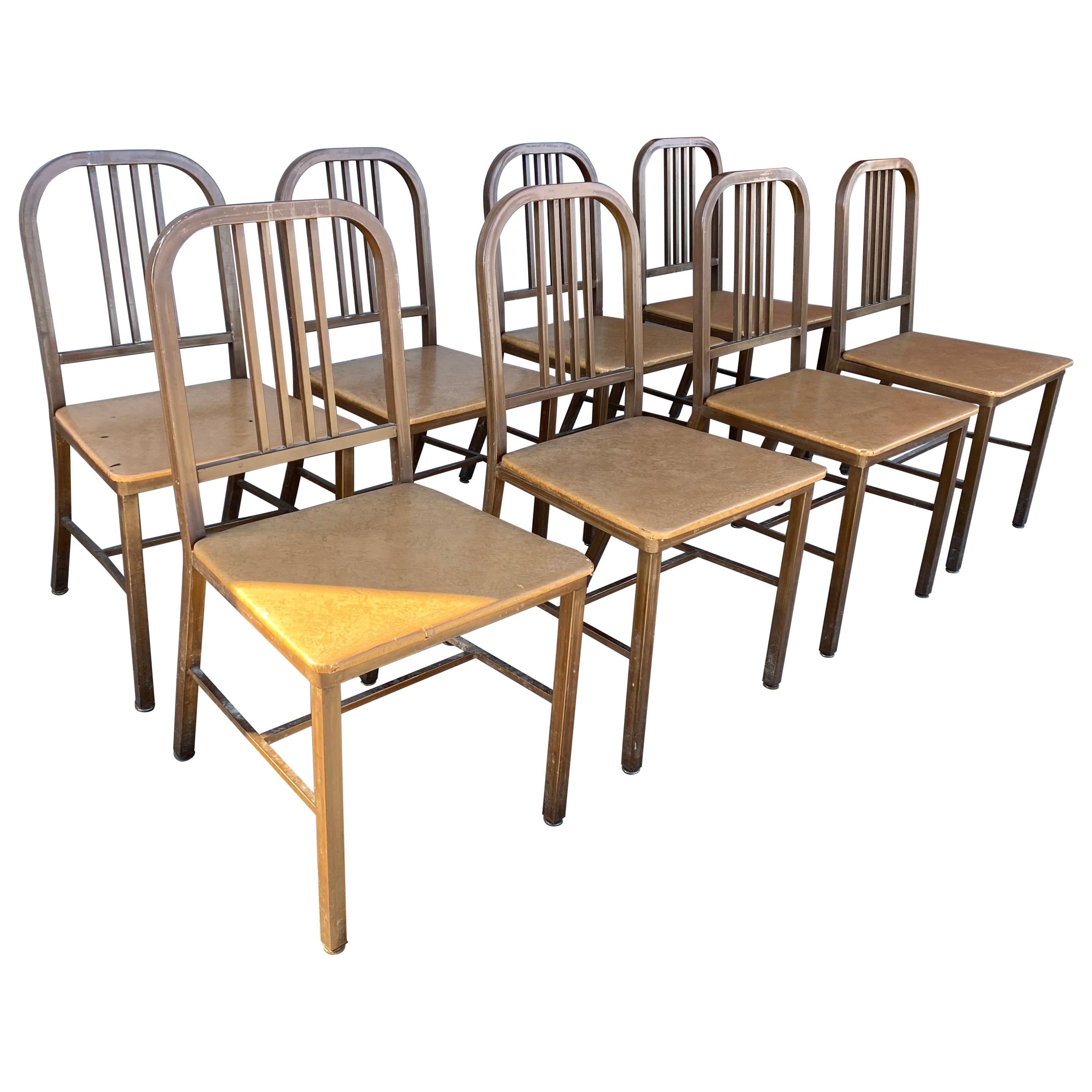 Set of 8 Classic Industrial Metal Side Chairs Made by HARD MFG CO For Sale