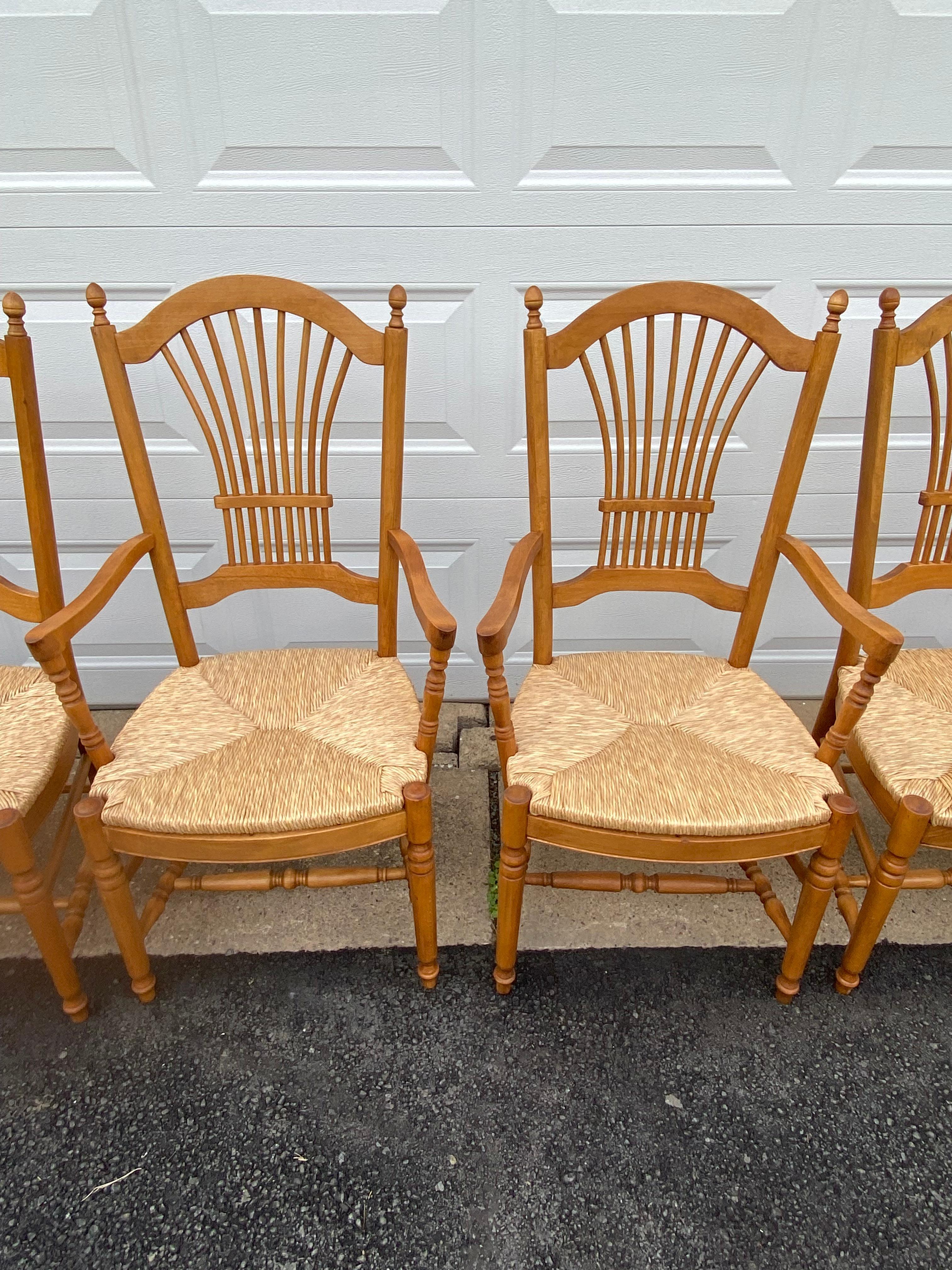 Set of 8 Classic Vintage French Wheat Sheaf Motif Dining Chairs with Rush Seats 3