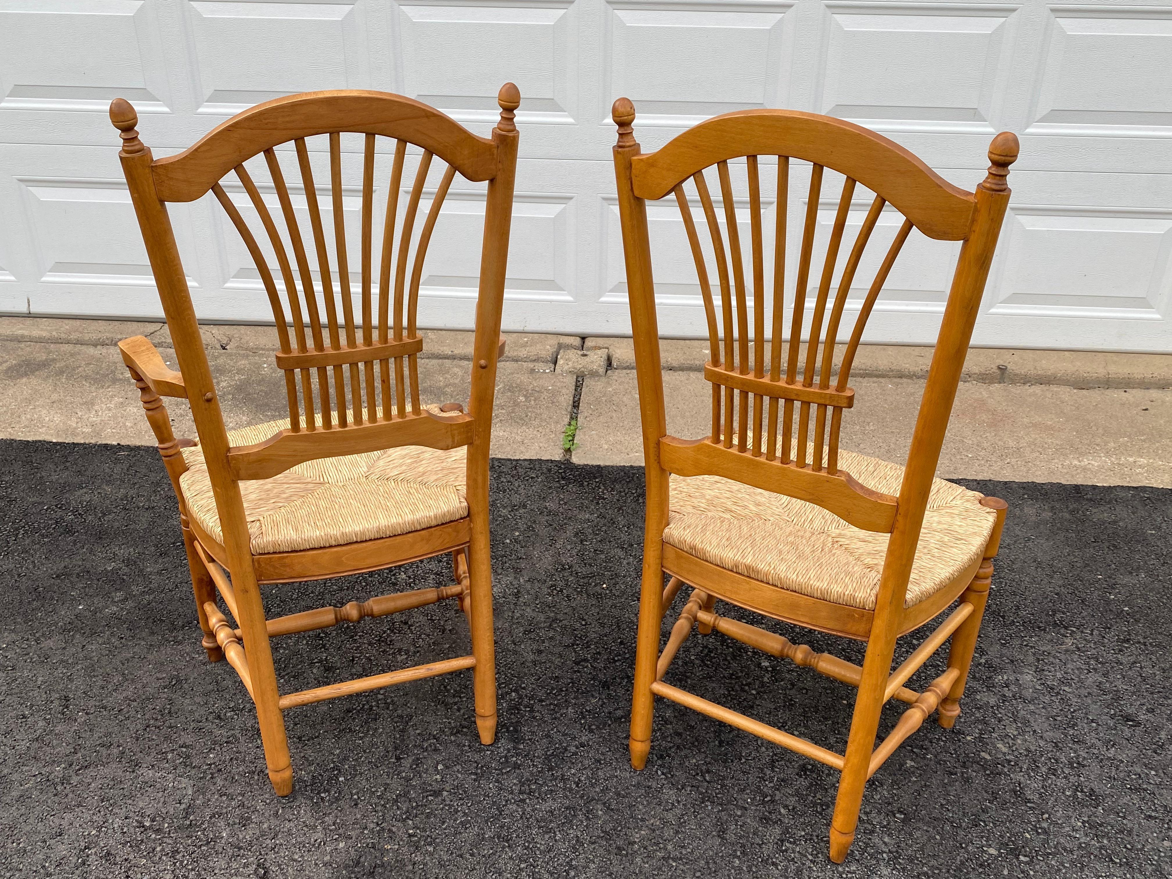 Set of 8 Classic Vintage French Wheat Sheaf Motif Dining Chairs with Rush Seats 4