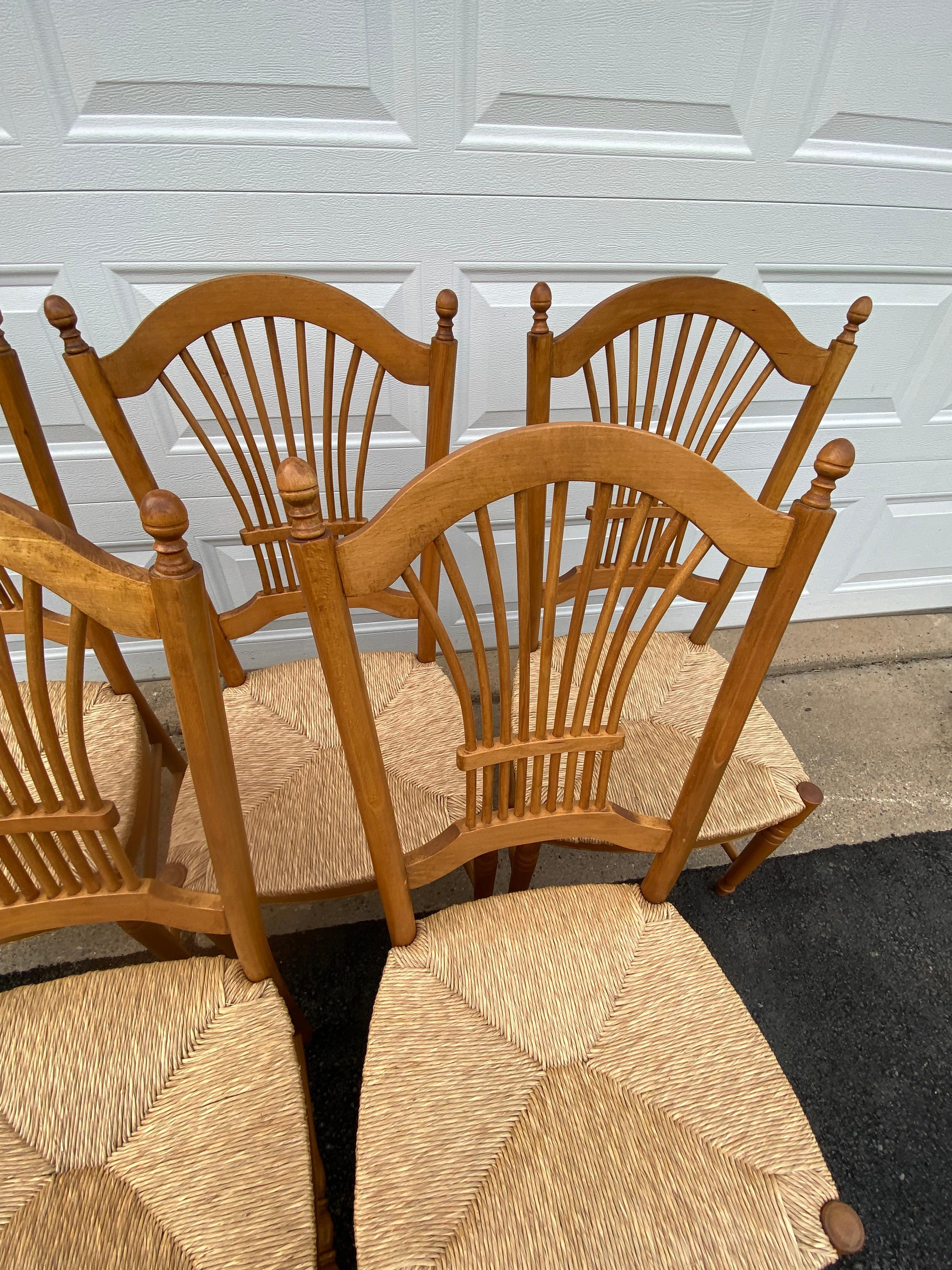 Set of 8 Classic Vintage French Wheat Sheaf Motif Dining Chairs with Rush Seats 5