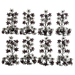 Set of 8 Clear & Amethyst Flower Maison Baguès Crystal Flower Sconces Signed