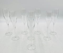 Set of 8 Clear Crystal Champagne Flutes by Le Creuset, France