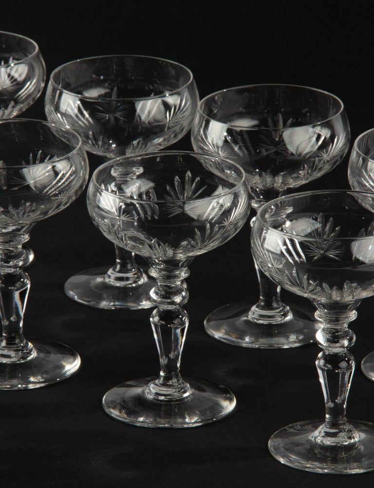 Set of 8 Clear Crystal Champagne Glasses For Sale at 1stDibs