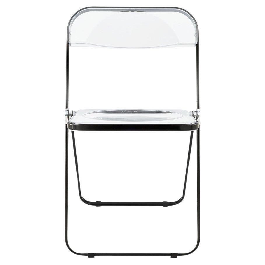 Set of 8 Clear Lucite Black Frame "Plia" Italian Chairs for Castelli, 1970s