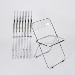 Set of 8 Clear Lucite Chrome Frame "Plia" Italian Chairs for Castelli, 1970s