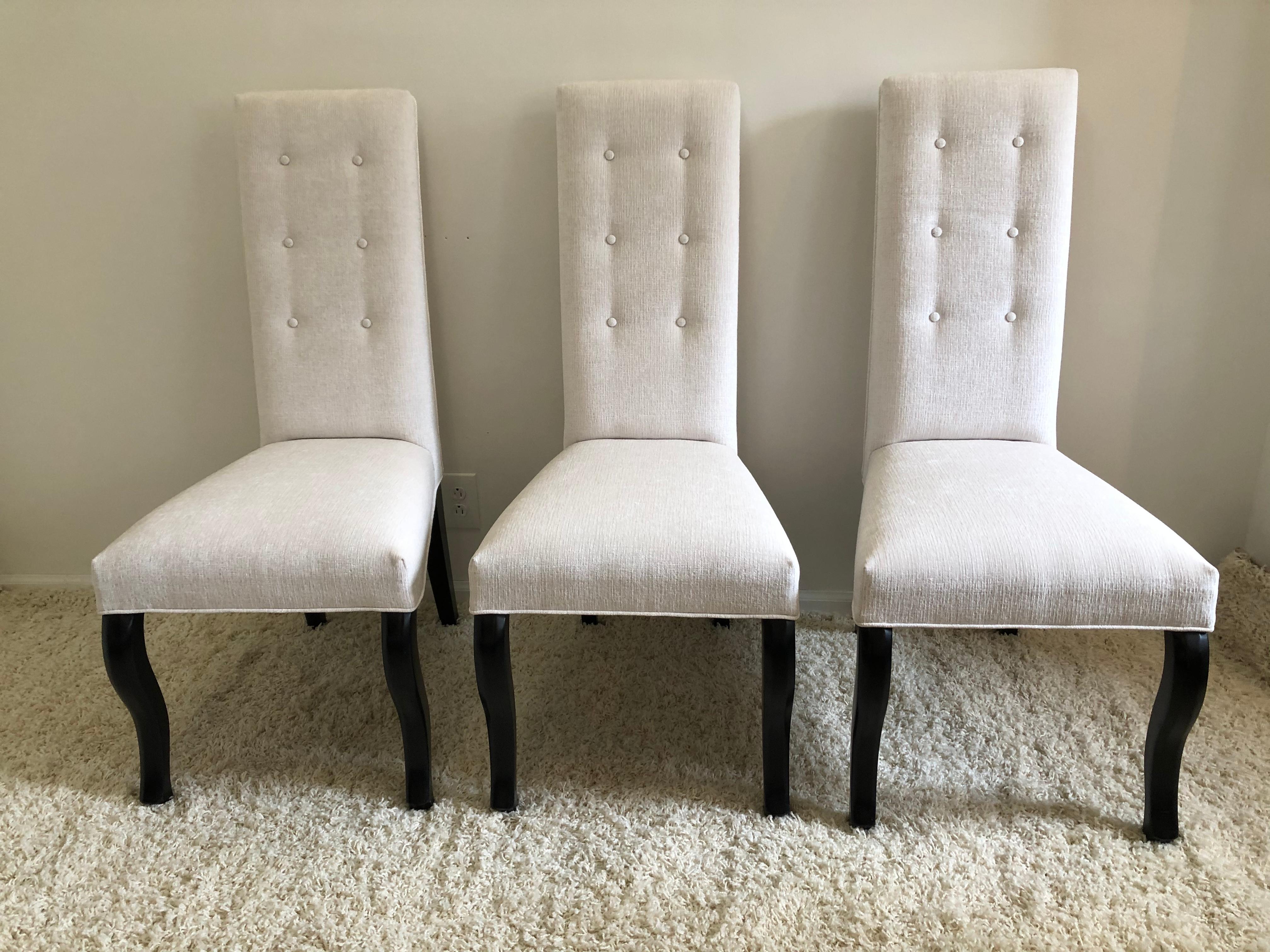 Lacquer Set of 8 Cleopatra Black Leg High Back Dining Chairs