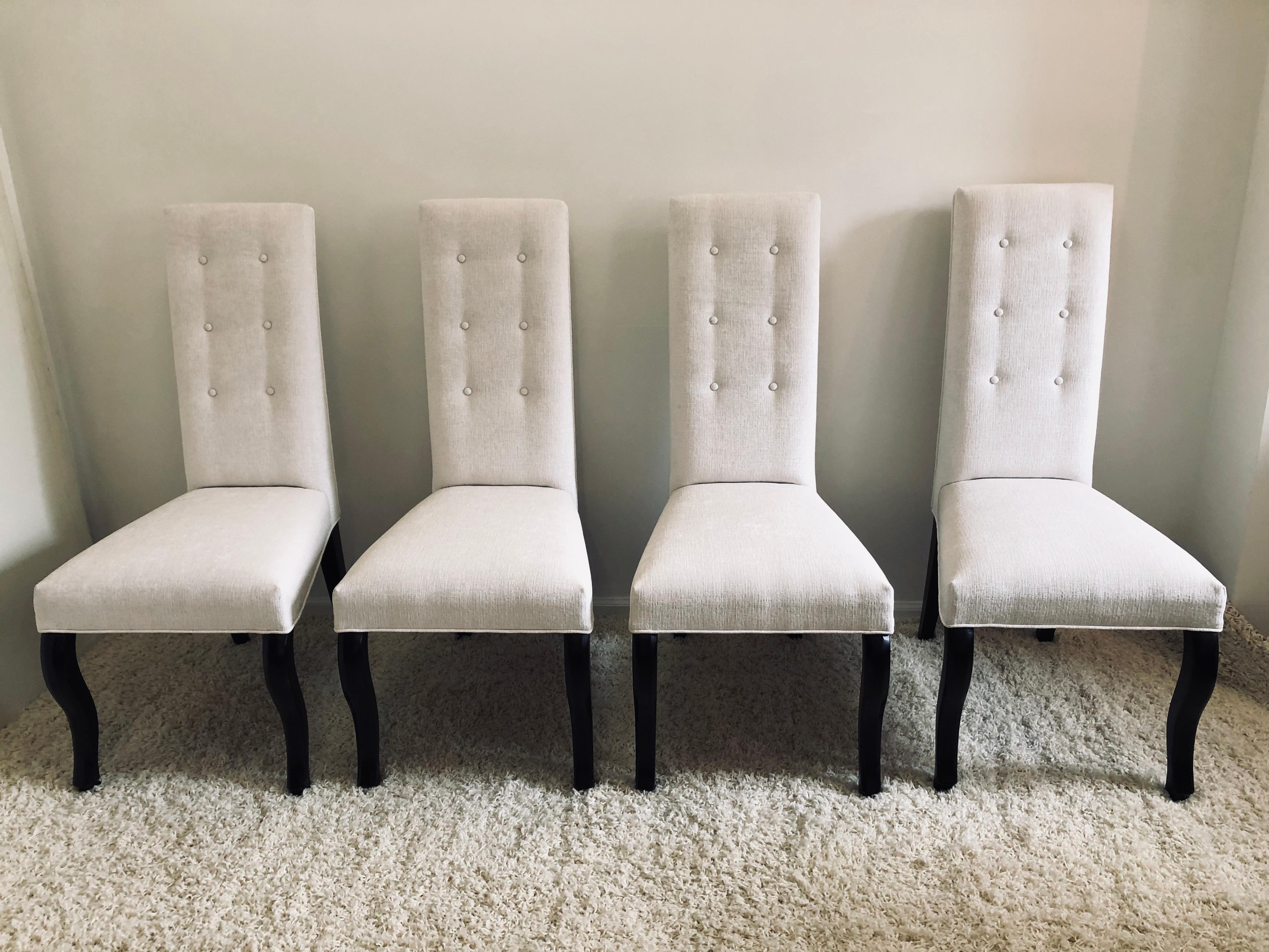 20th Century Set of 8 Cleopatra Black Leg High Back Dining Chairs