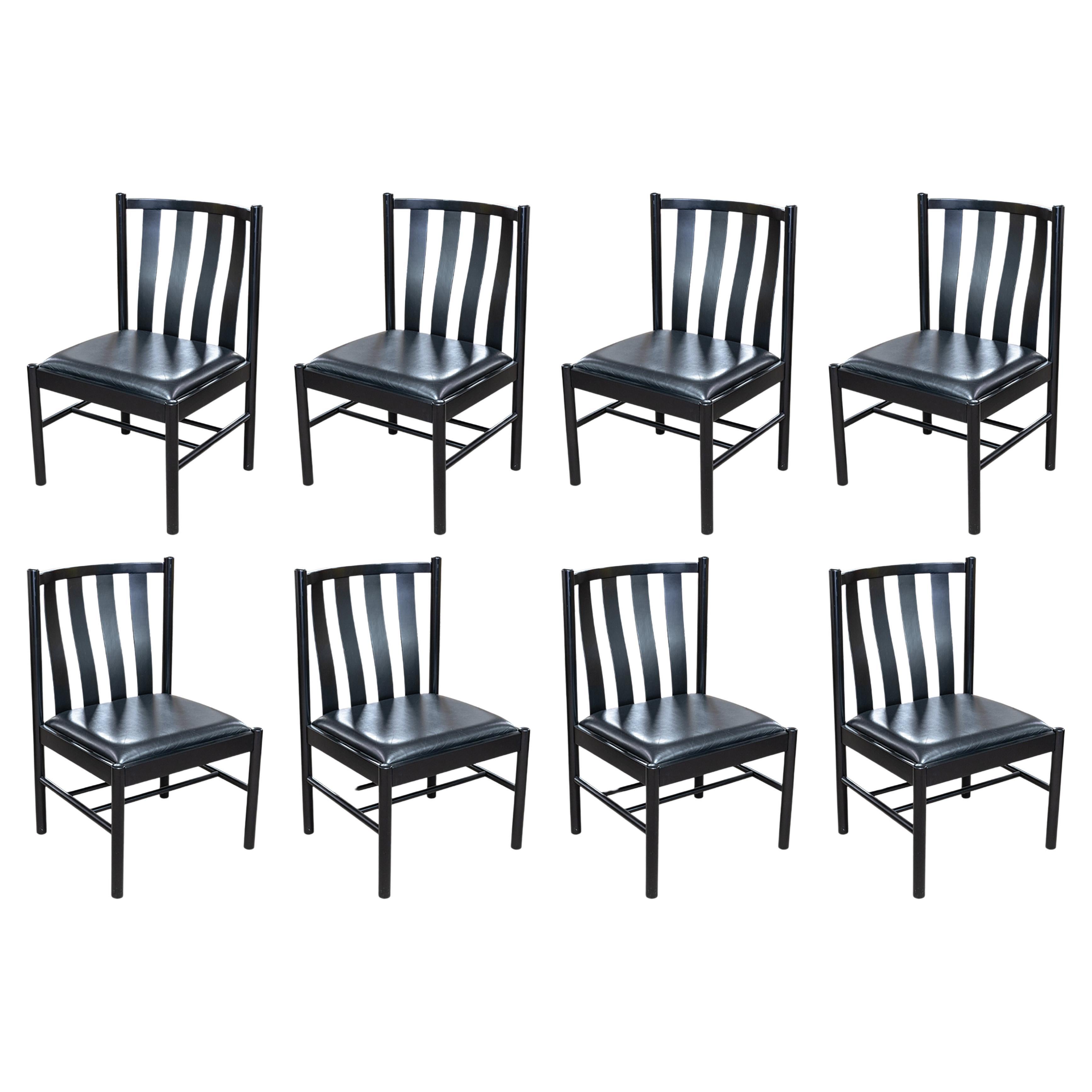 Set of 8 Collaudo for Stendig Black Lacquered Slat Dining Chairs Made in Italy For Sale