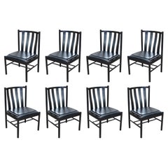 Vintage Set of 8 Collaudo for Stendig Black Lacquered Slat Dining Chairs Made in Italy