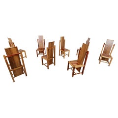 Set of 8 Constructivist Birch Wooden Dining Chairs, 1970s