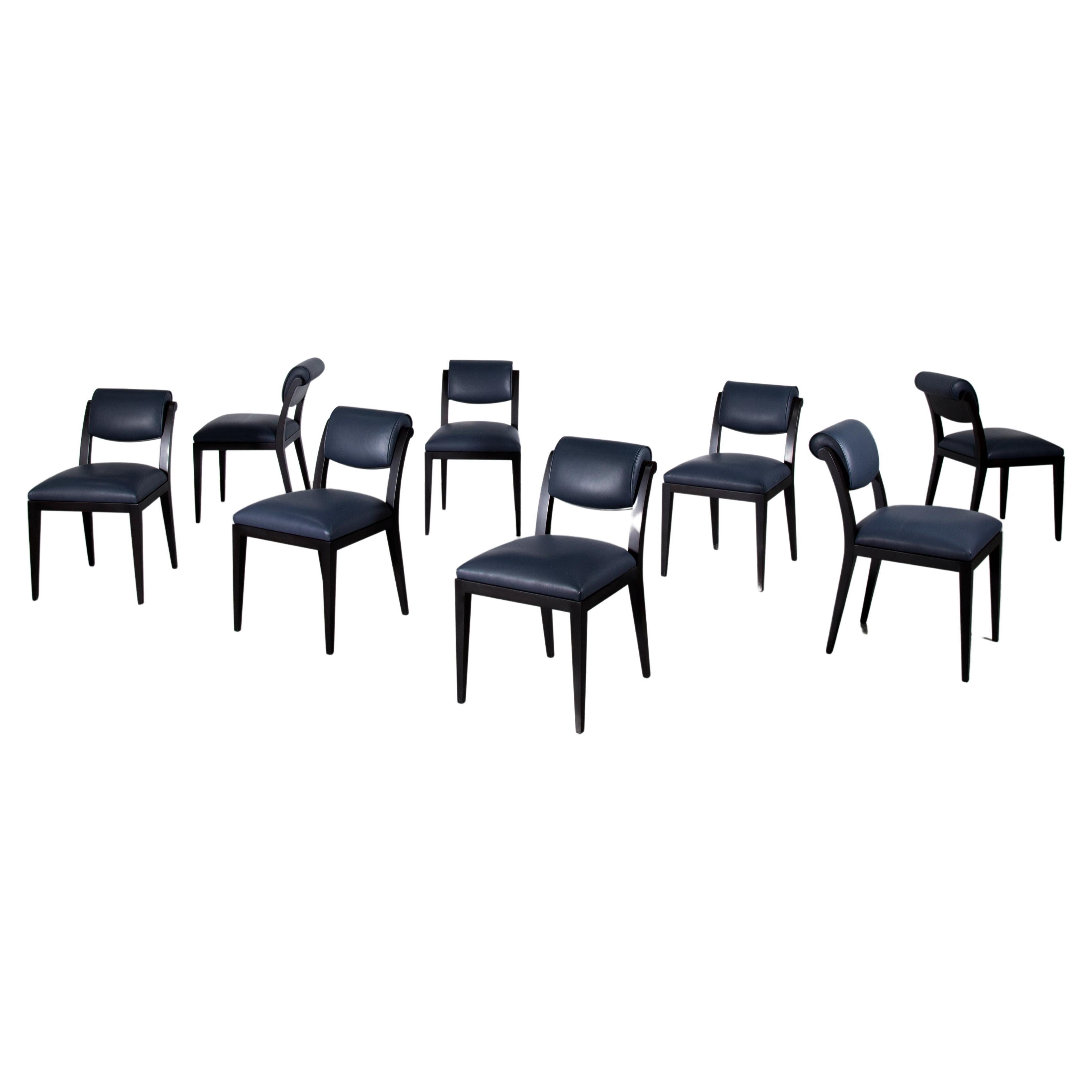 Ensemble de 8 chaises de salle à manger en cuir de style Art Déco contemporain, Gianni par Costantini