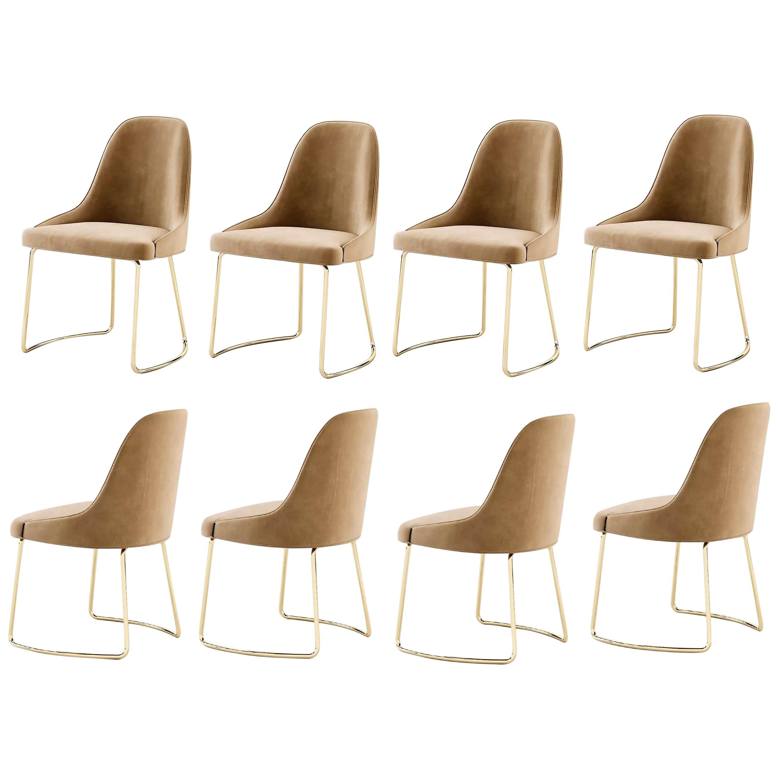 Set of 8 Contemporary Dining Chairs, Champagne/Gold