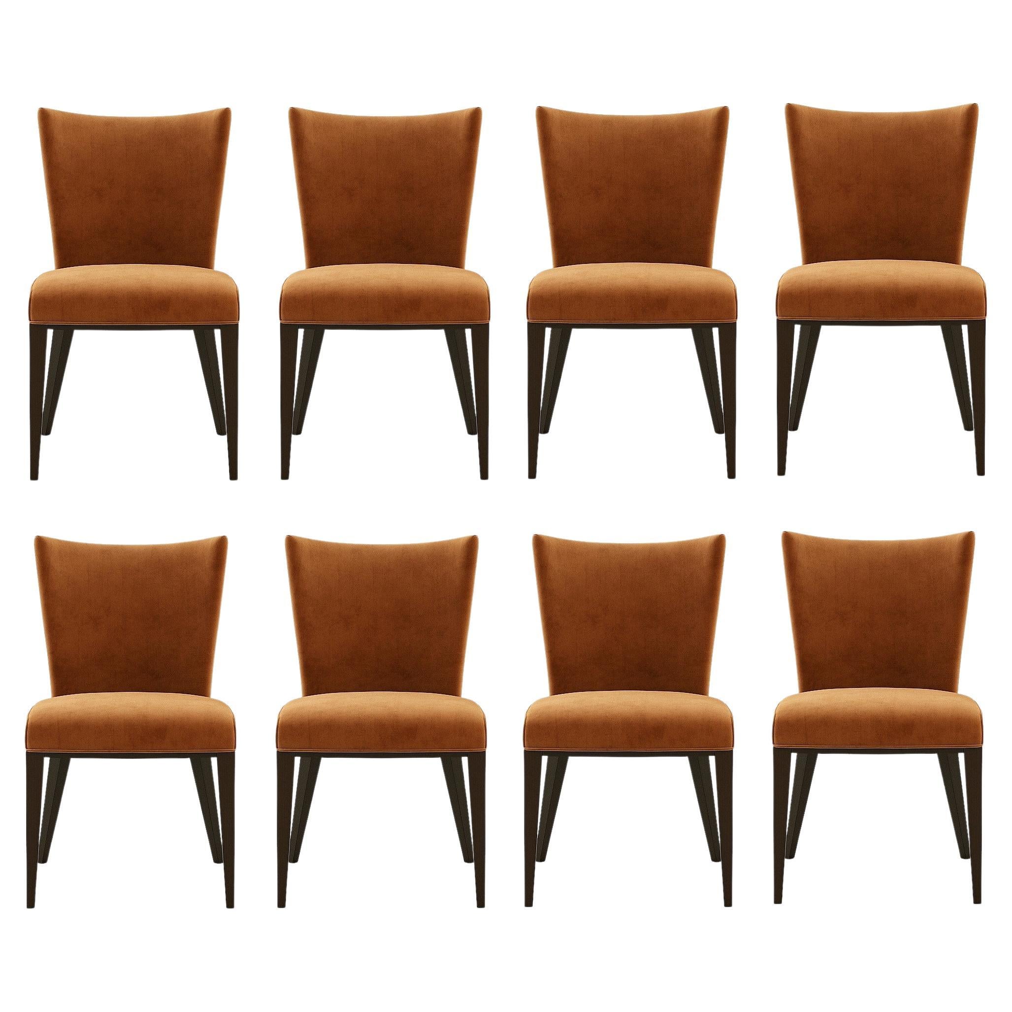 Set of 8 Contemporary Dining Chairs Upholstered in Brick Velvet