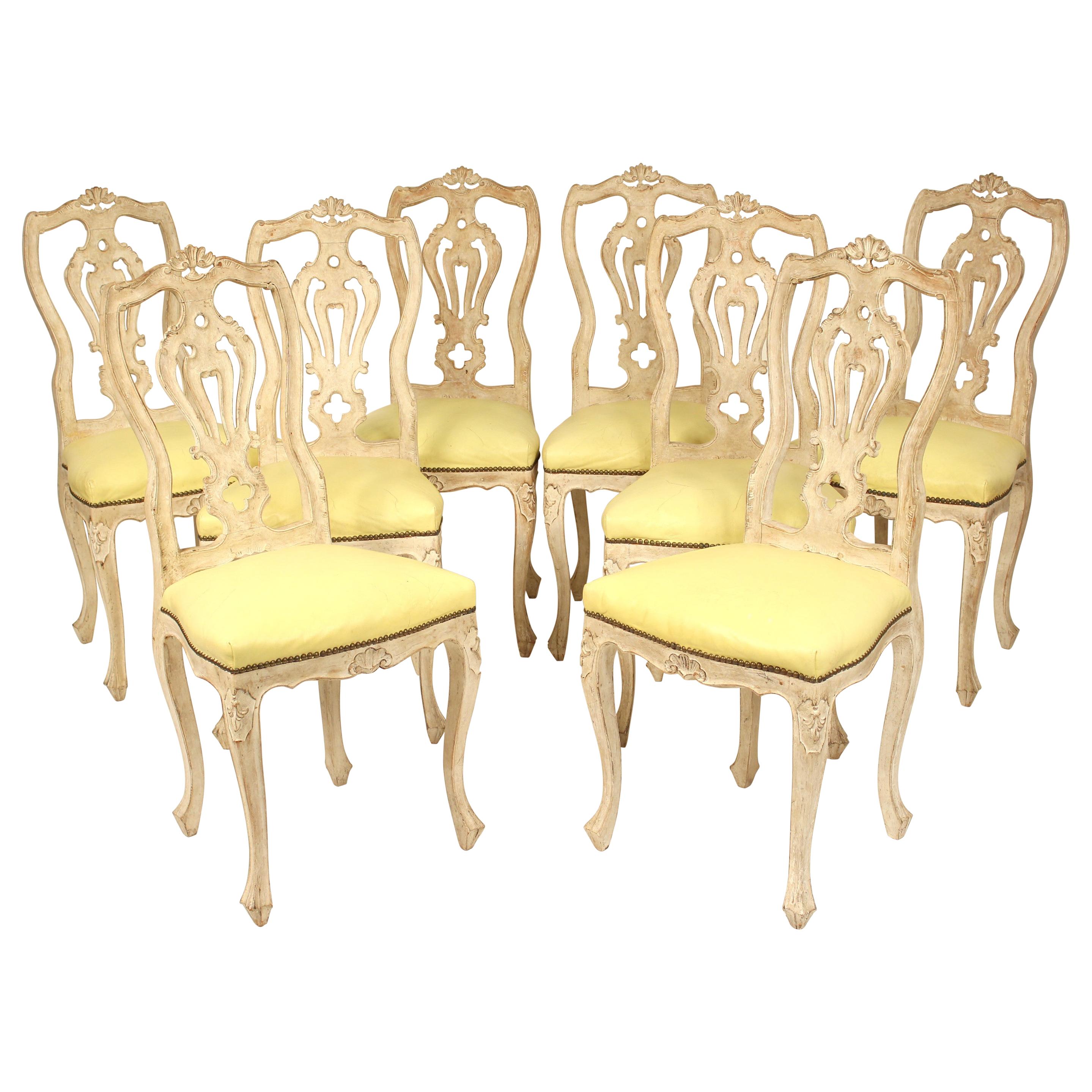 Set of 8 Continental Painted Louis XV Style Dining Room Chairs