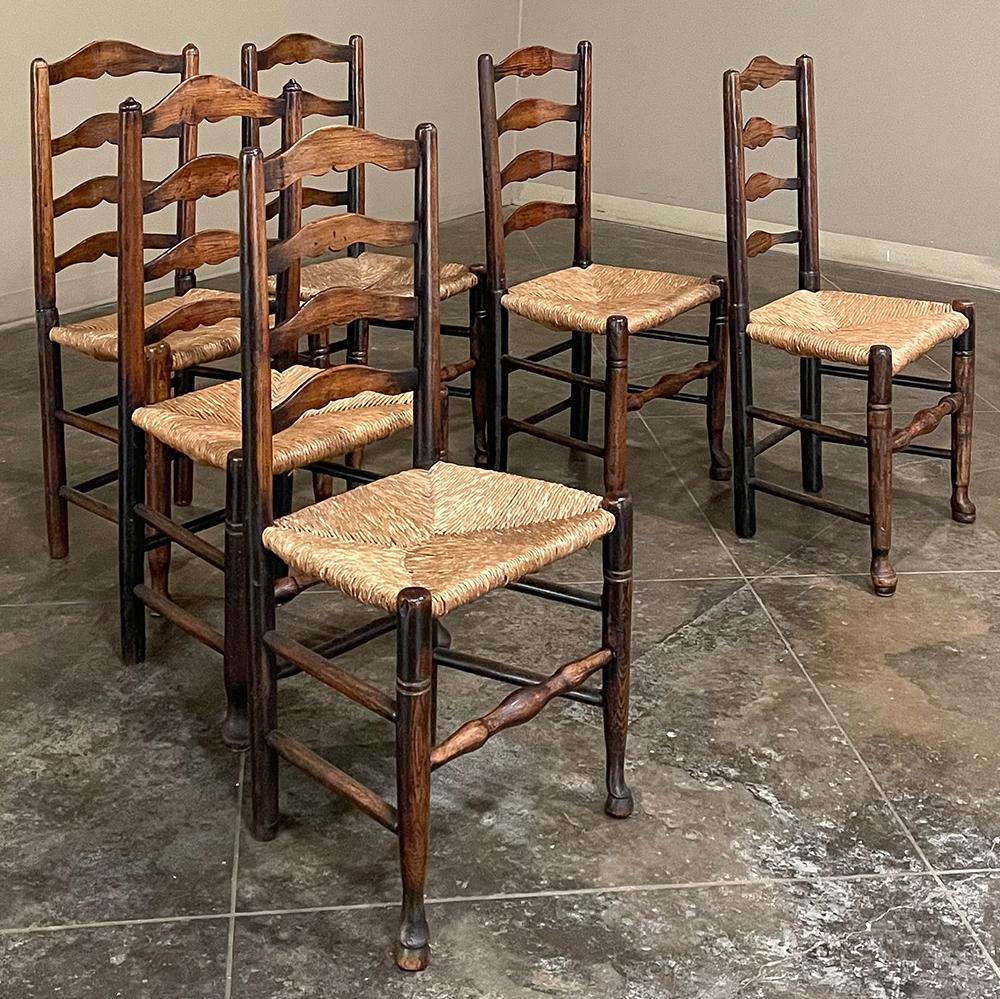 20th Century Set of 8 Country French Dining Chairs with Rush Seats Includes 2 Armchairs