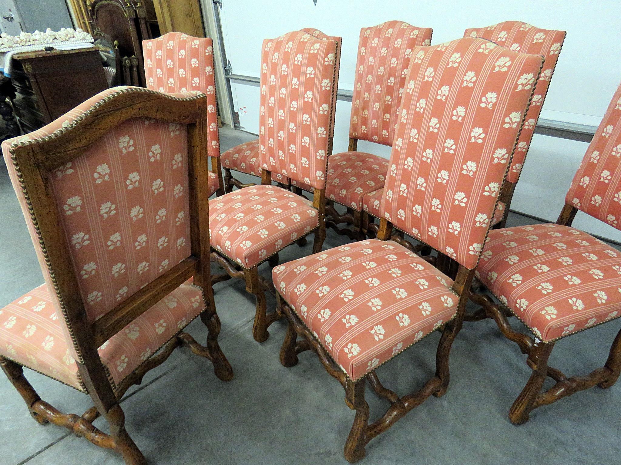 Country Set 8 French Mutton Leg Tall Back Walnut Dining Chairs C1930s