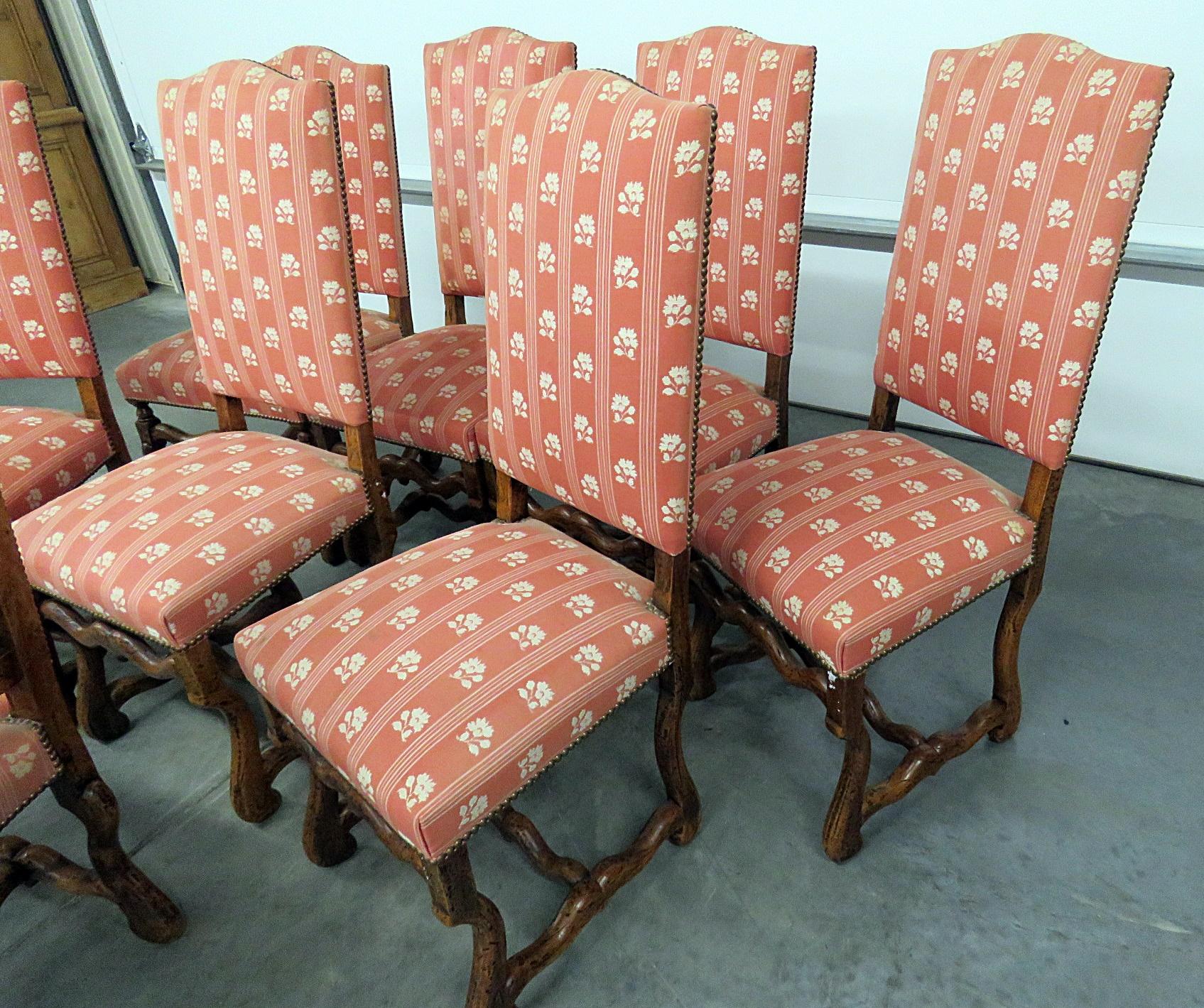 Set 8 French Mutton Leg Tall Back Walnut Dining Chairs C1930s In Good Condition In Swedesboro, NJ