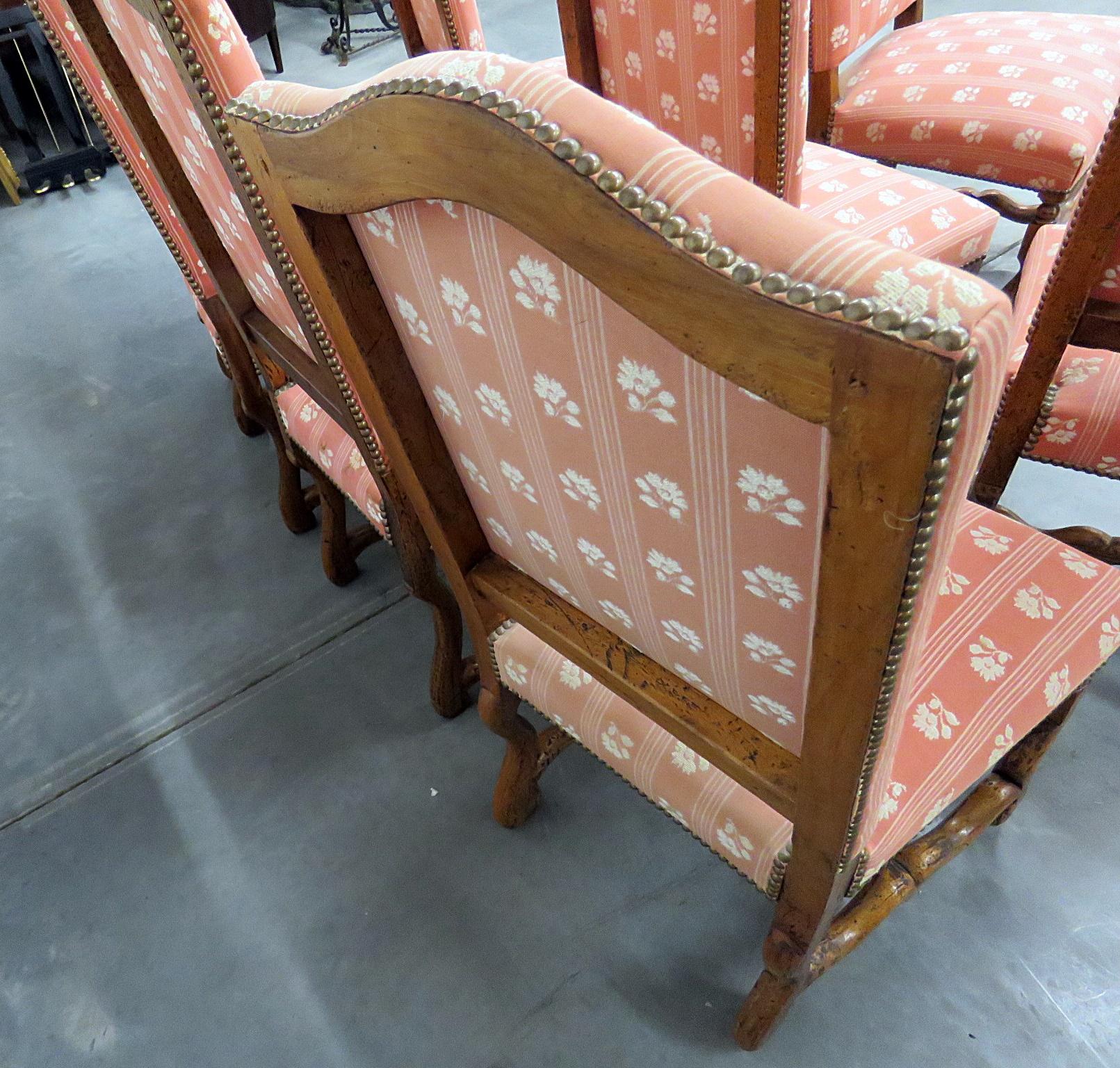 Set 8 French Mutton Leg Tall Back Walnut Dining Chairs C1930s 2