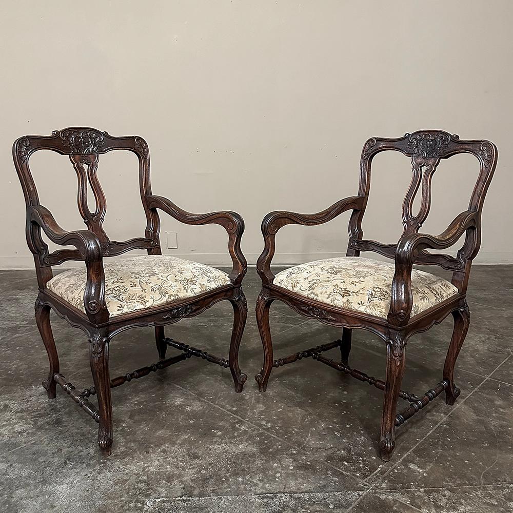 Set of 8 Country French Upholstered Dining Chairs includes 2 Armchairs For Sale 2