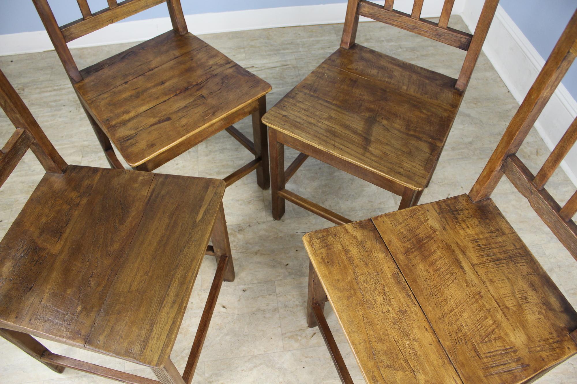 19th Century Set of 8 Country Oak Dining Chairs