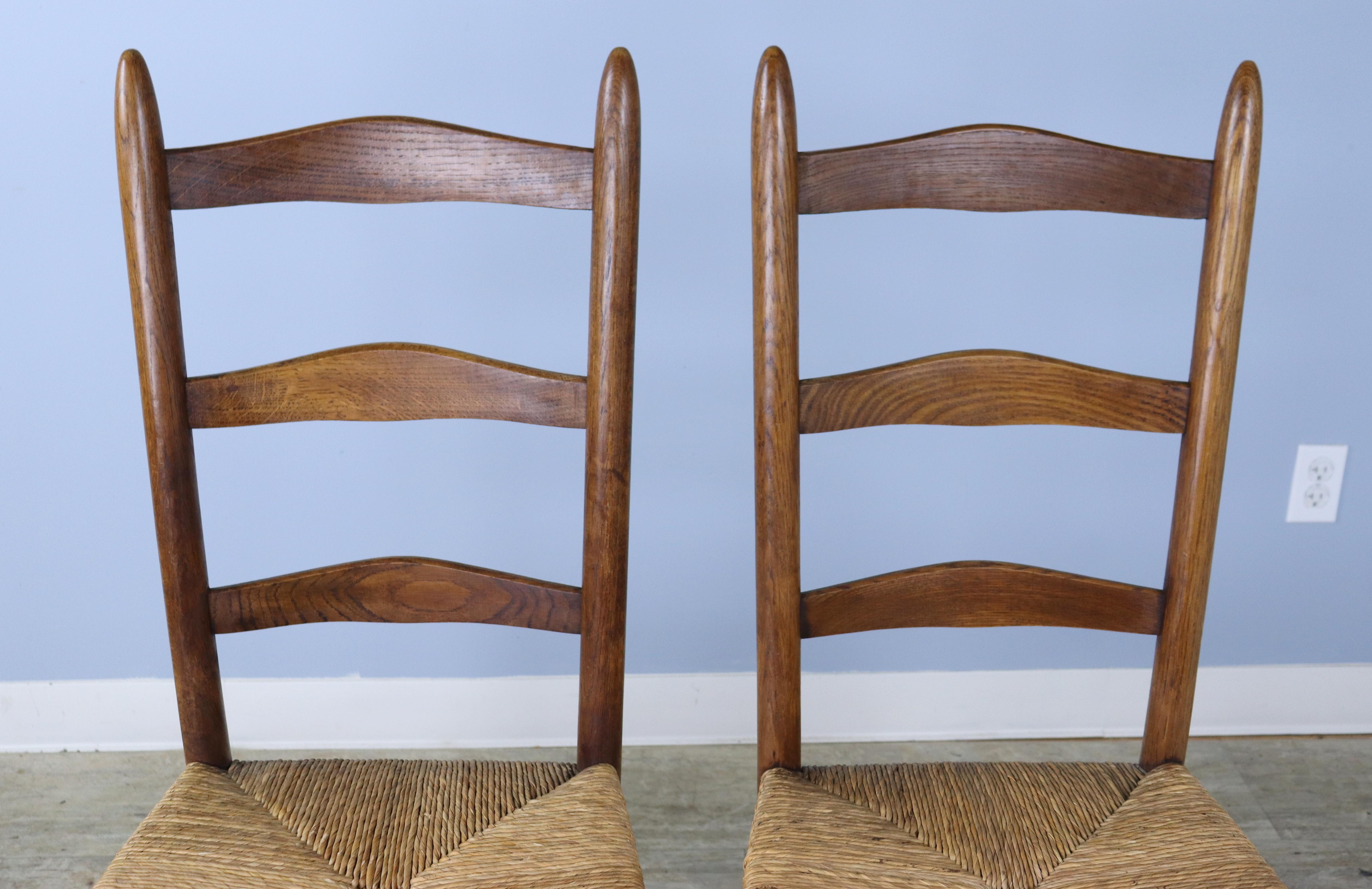 English Set of 8 Country Oak Ladderback Chairs