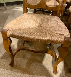 Set of 8 country style dining chairs with rush seats in honey color