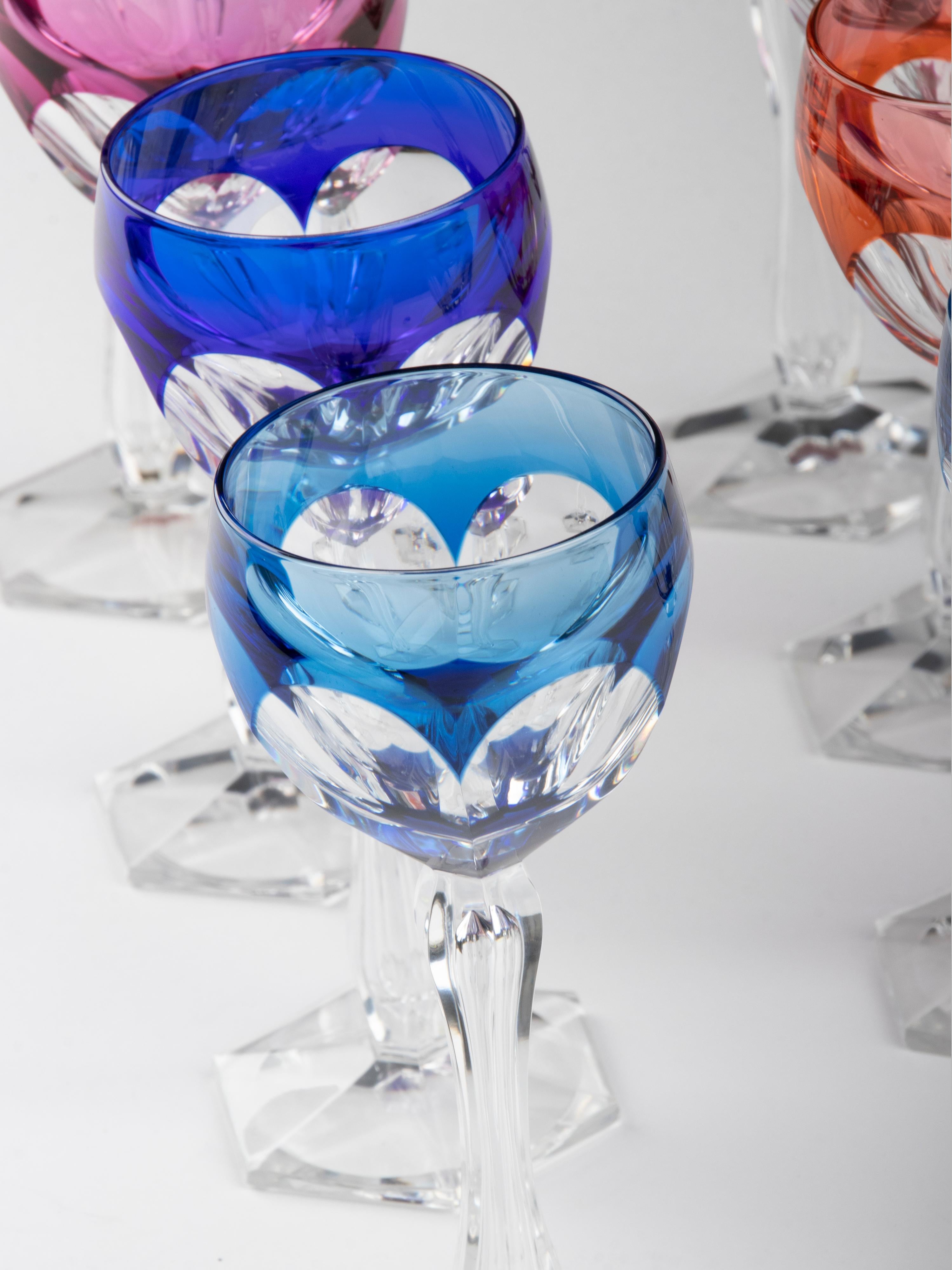 Set of 8 Crystal Colored Wine Glasses Made by Val Saint Lambert 4