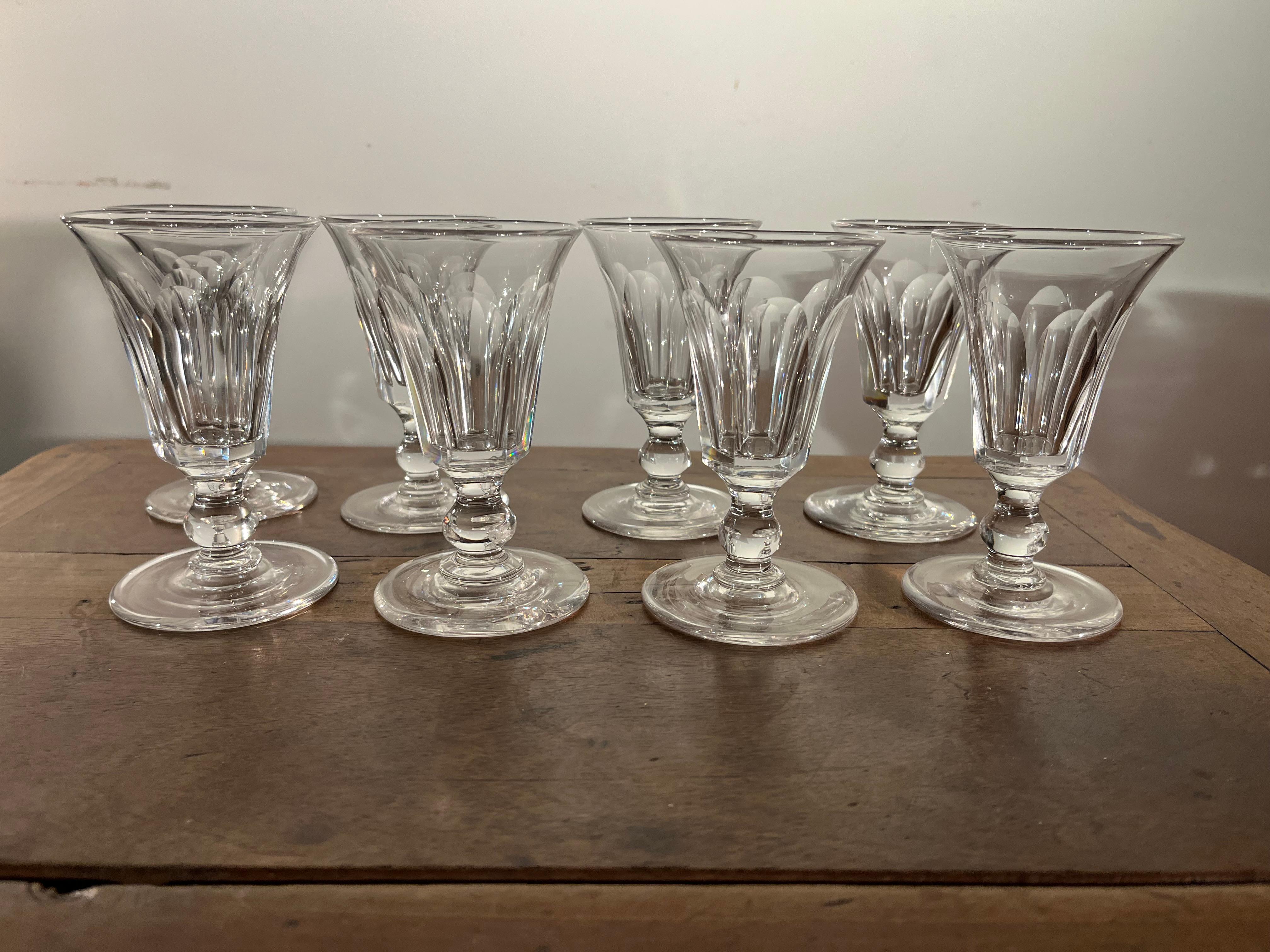 XIXe siècle Ensemble de 8 verres à cherry en cristal, Saint-Louis en vente