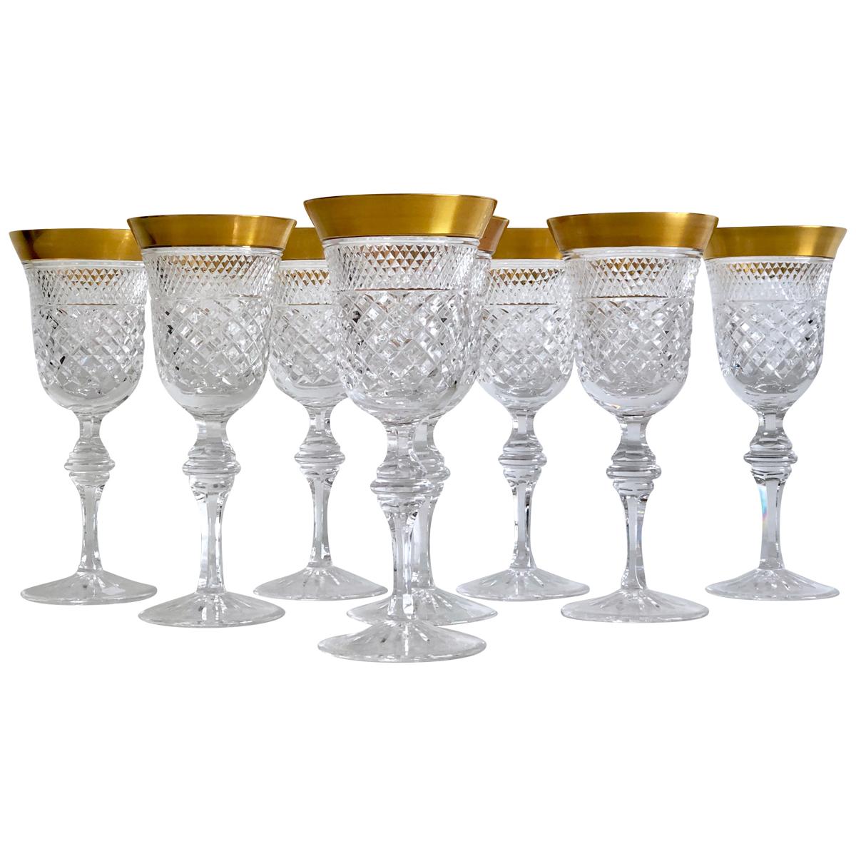 Set of 8 Crystal Wine Glasses Victoria Gold by Klokotschnik Zwiesel, Germany