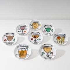 Set of 8 Cups or Coasters “Cocktails” by Piero Fornasetti, Fornasetti Milano