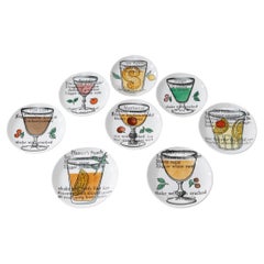 Set of 8 Cups or Coasters “Cocktails” by Piero Fornasetti, Fornasetti Milano