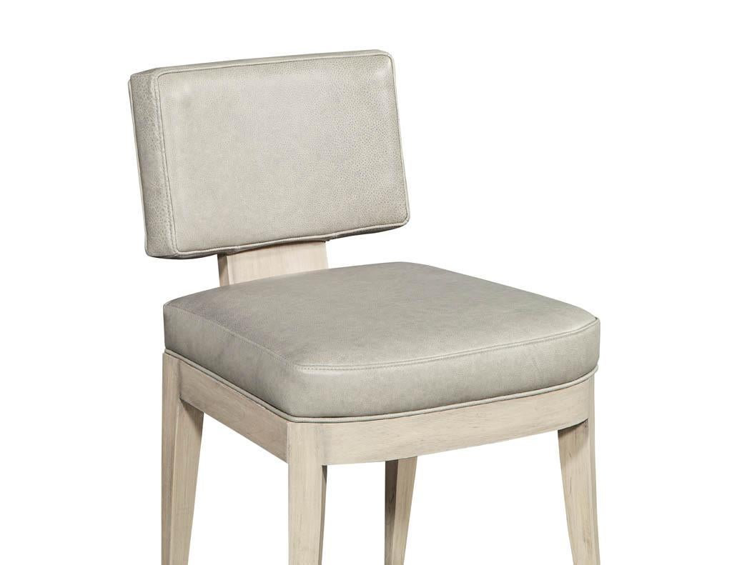 Set of 8 Custom Modern Leather Dining Chairs with Washed Finish For Sale 4