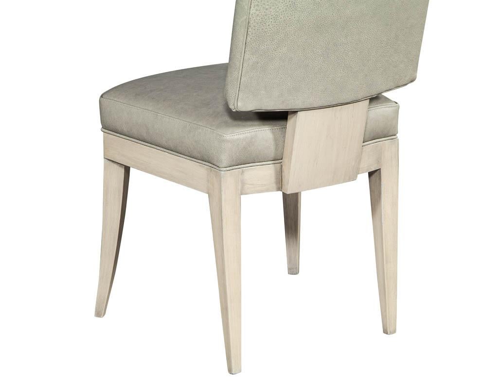 Set of 8 Custom Modern Leather Dining Chairs with Washed Finish For Sale 3