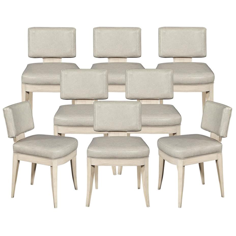 Set of 8 Custom Modern Leather Dining Chairs with Washed Finish For Sale