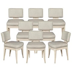 Set of 8 Custom Modern Leather Dining Chairs with Washed Finish