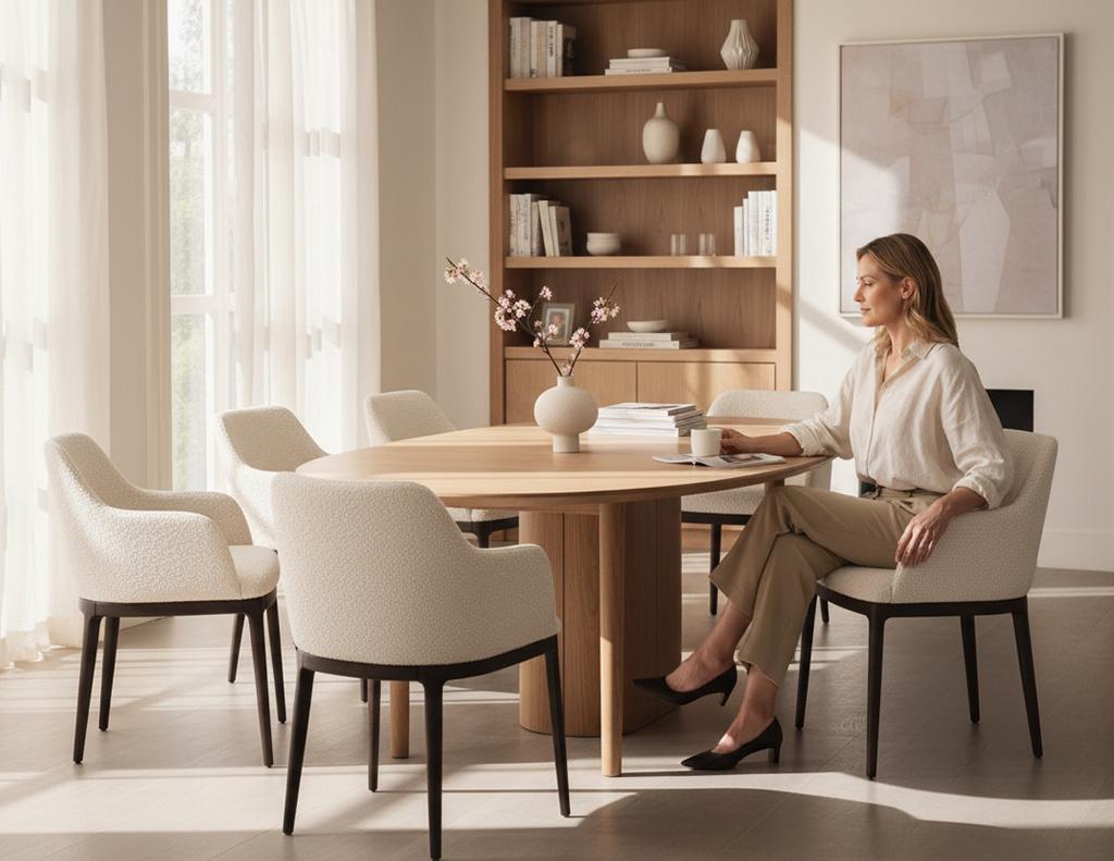 Questo elegante set di 8 sedie da pranzo Reece di Carrocel presenta una raffinata struttura in legno di faggio con finitura satinata color espresso scuro, completata da eleganti gambe affusolate e da uno schienale graziosamente curvo con sottili