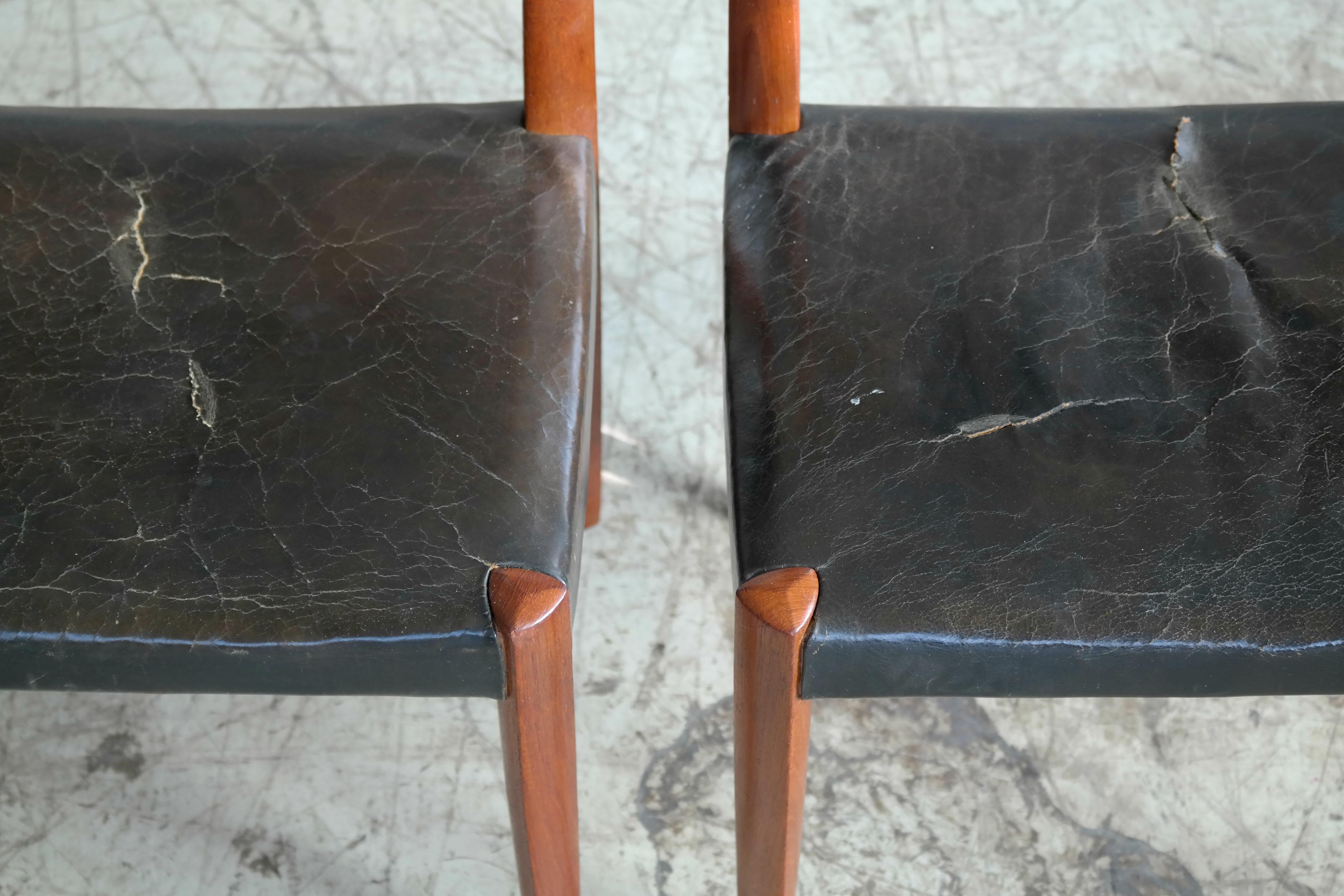 Set of 8 Danish 1950s Dining Chairs of Teak and Leather by Fritz Hansen 4