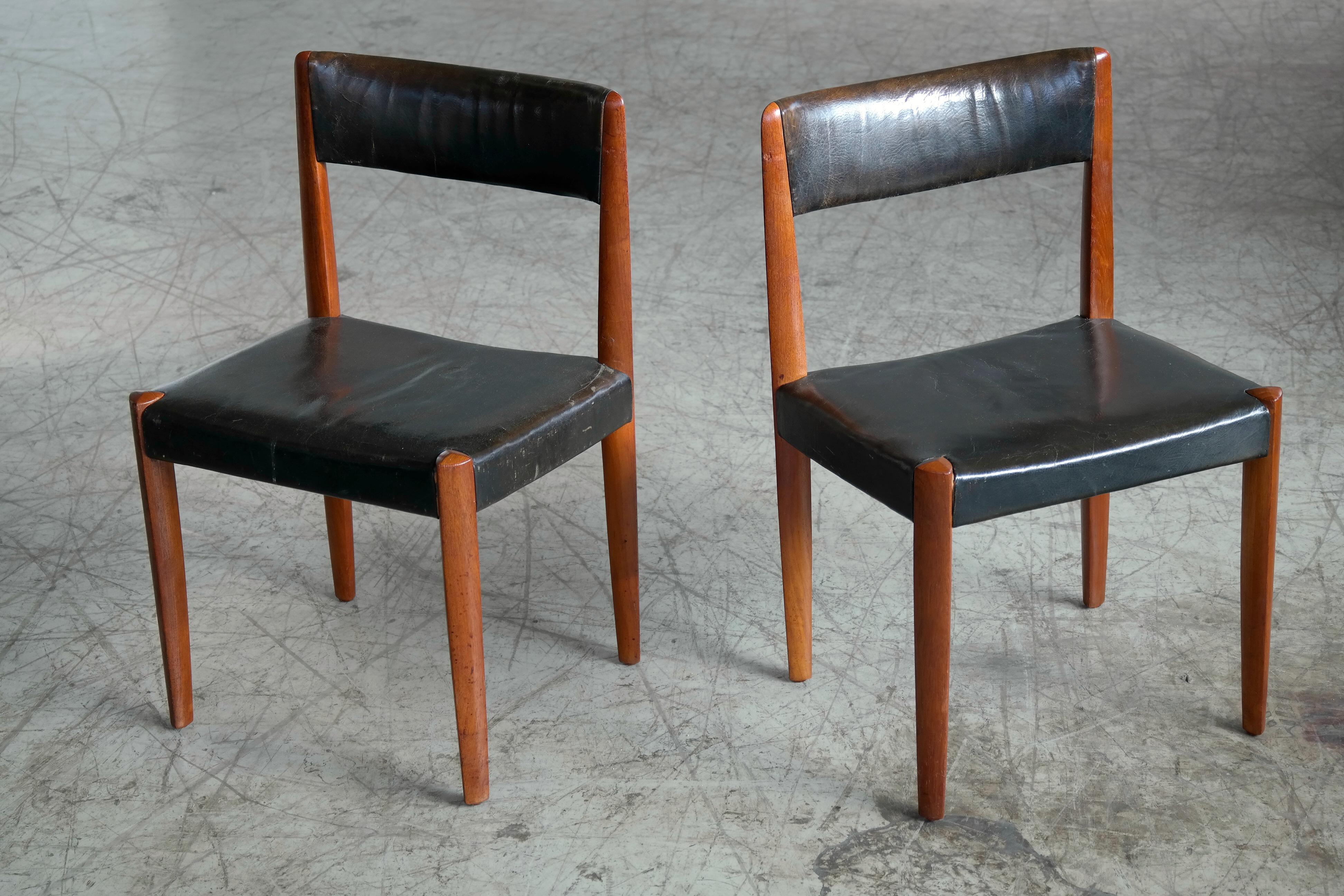 Set of 8 Danish 1950s Dining Chairs of Teak and Leather by Fritz Hansen 1